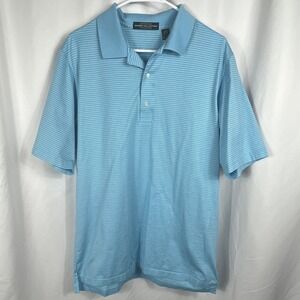Carnoustie Blue/White Striped Polo Shirt Short Sleeve Men's Size Large Cotton
